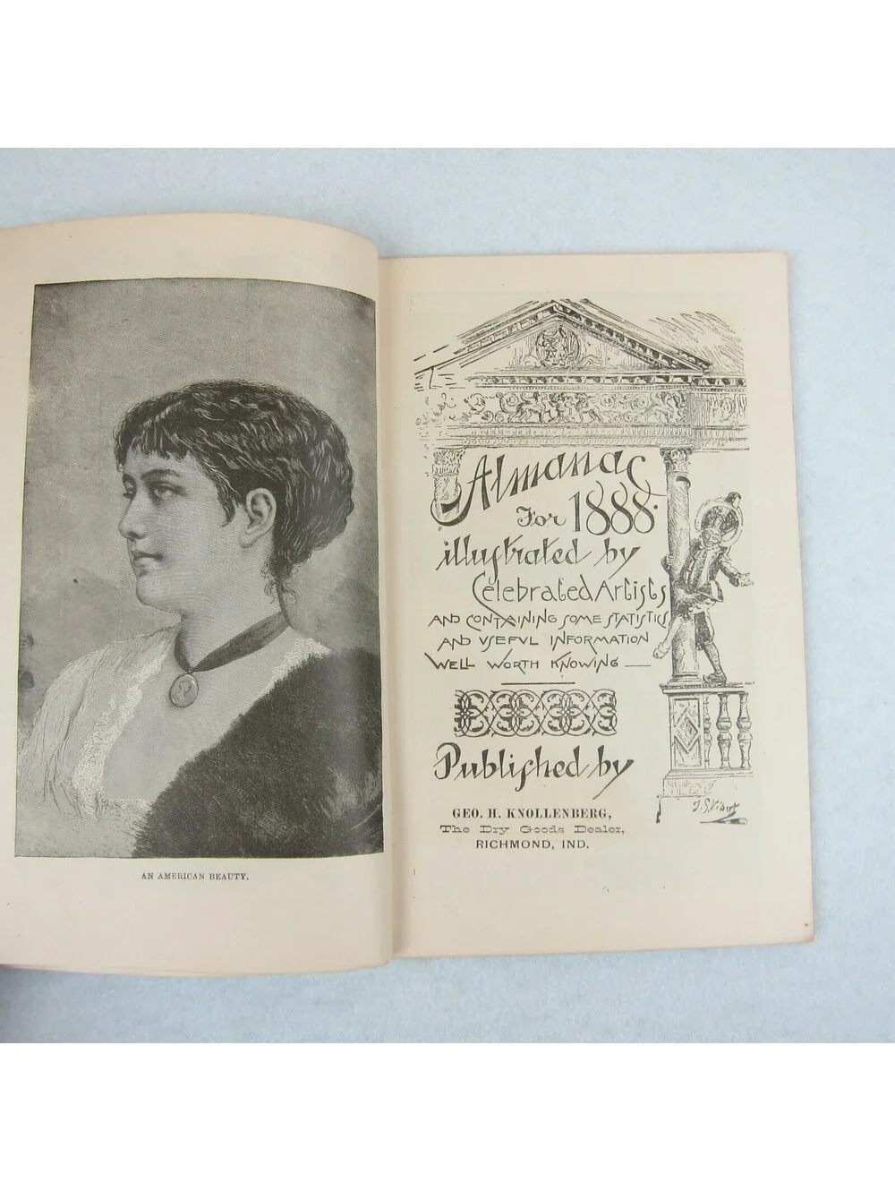 1888 George H Knollenbergs Illustrated Almanac Richmond Indiana Advertising RARE